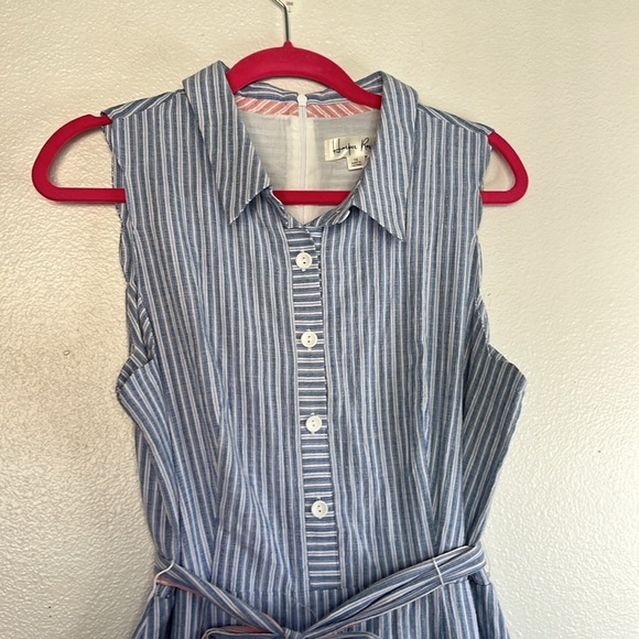 NWT Harper Rose Belted Striped Shirt Dress Blue Scalloped Hem Button Front sz 14 - Picture 5 of 8
